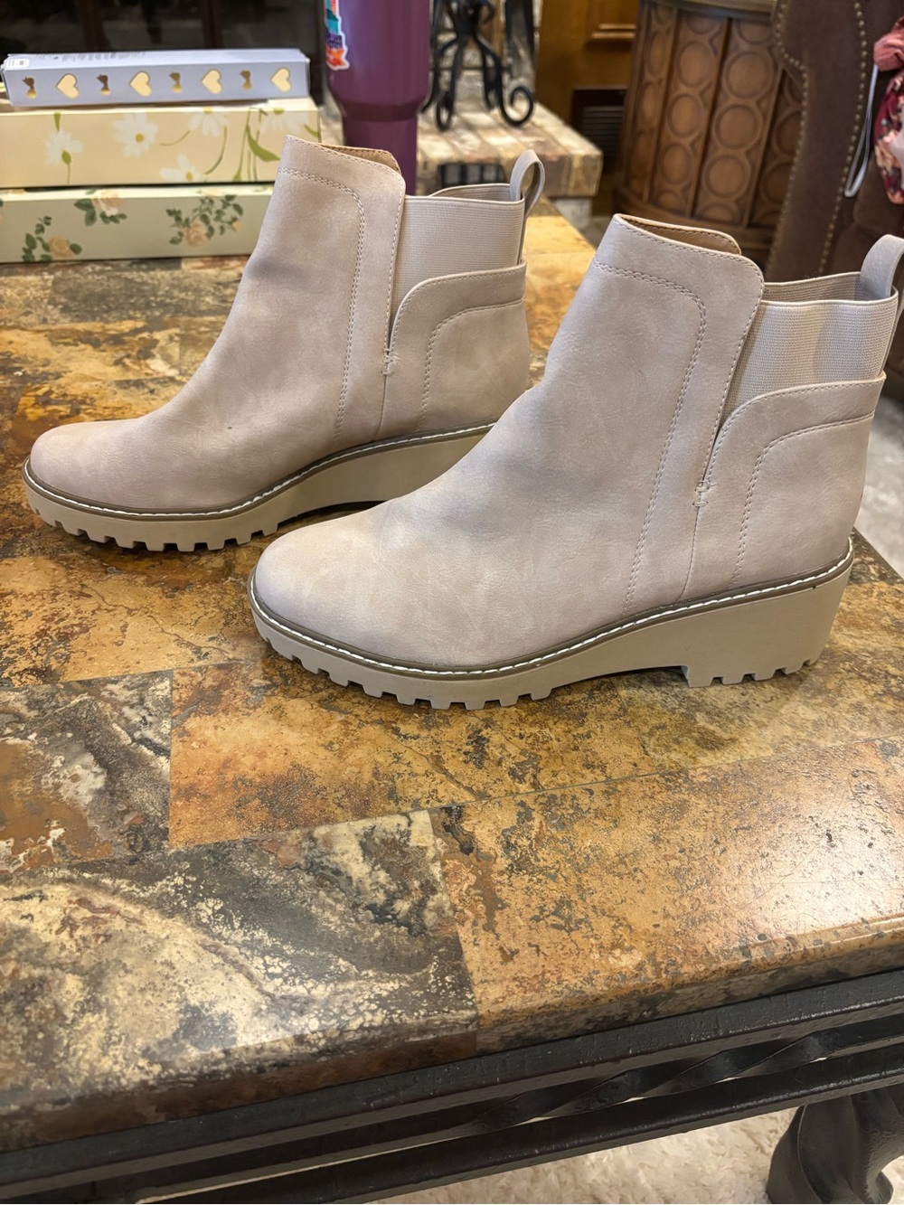 Dolce Vita Light Beige Chelsea Wedge Booties